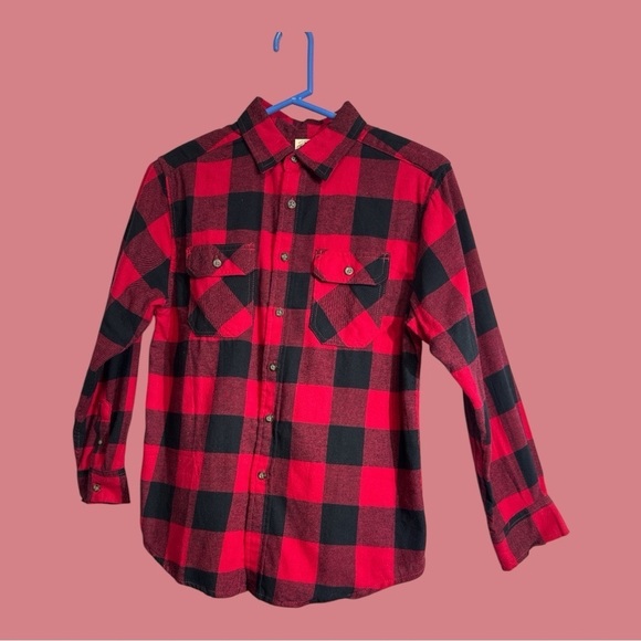 Faded Glory Other - Faded Glory Boys Red and Black Plaid Shirt Button Down Long Sleeve NWOT 14/16